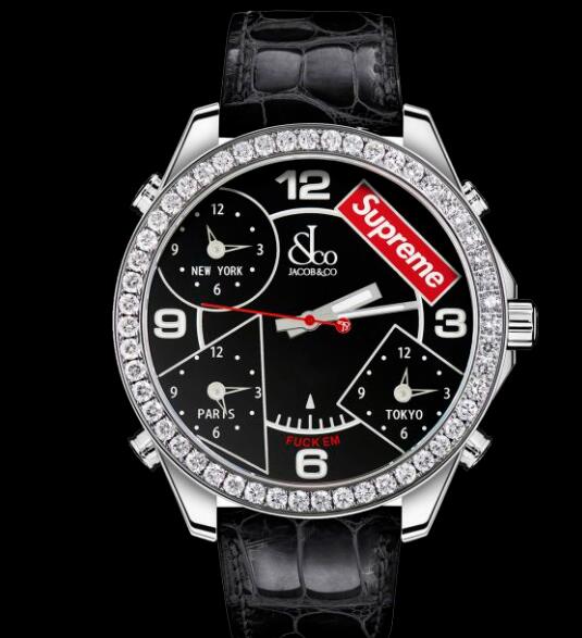 Jacob & Co. Supreme Four Time Zone Black Lacquered Dial 40mm Replica Watch